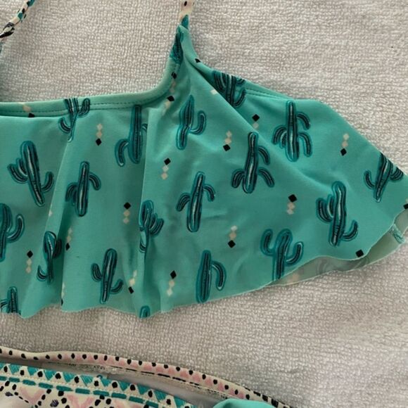 Girls size 8 Malibu Design Group turquoise/beige color Southwest design bikini - Picture 3 of 11